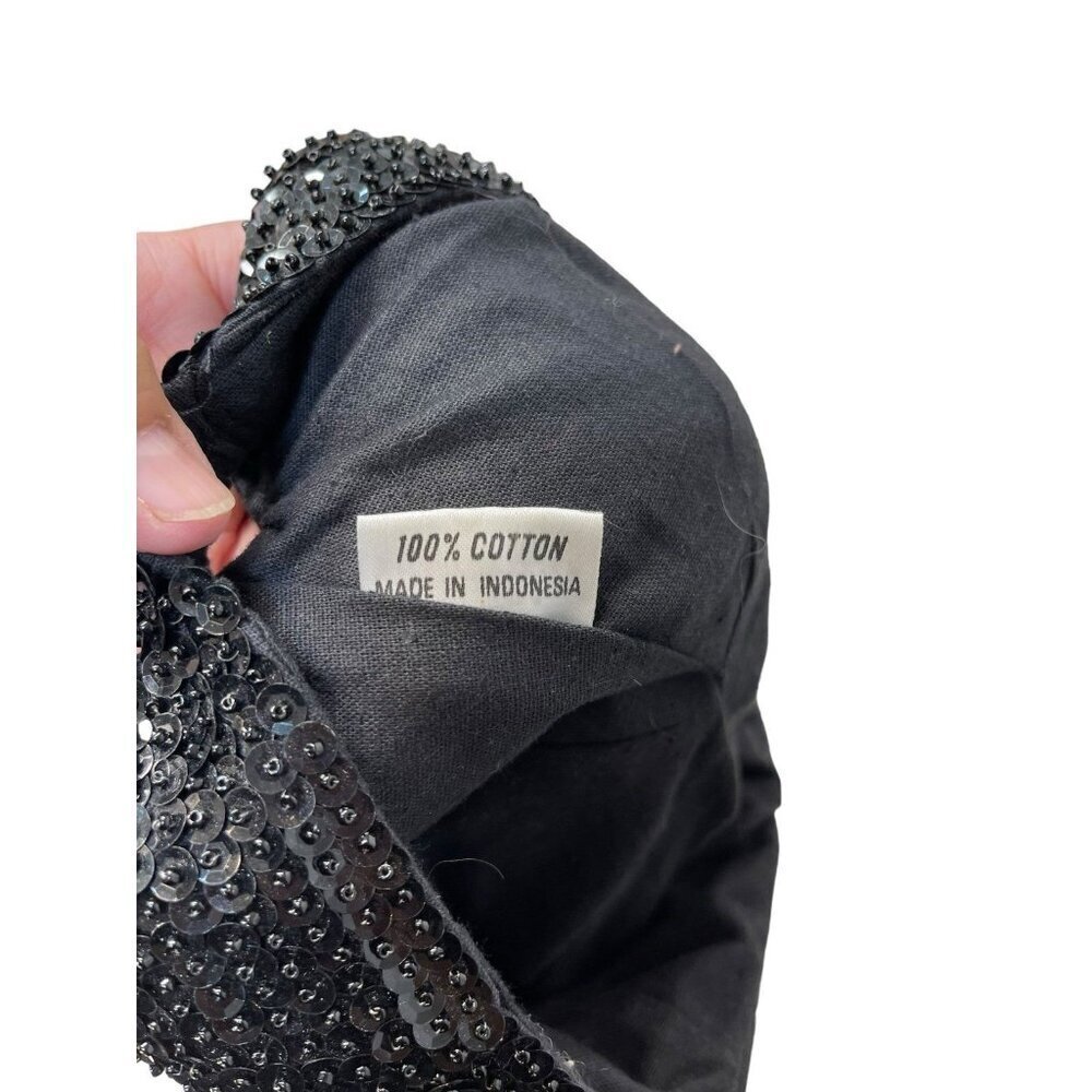 VTG Hurry Up Womens 80's Sequin Baseball Cap Disco Rave Black Gold - Picture 6 of 8